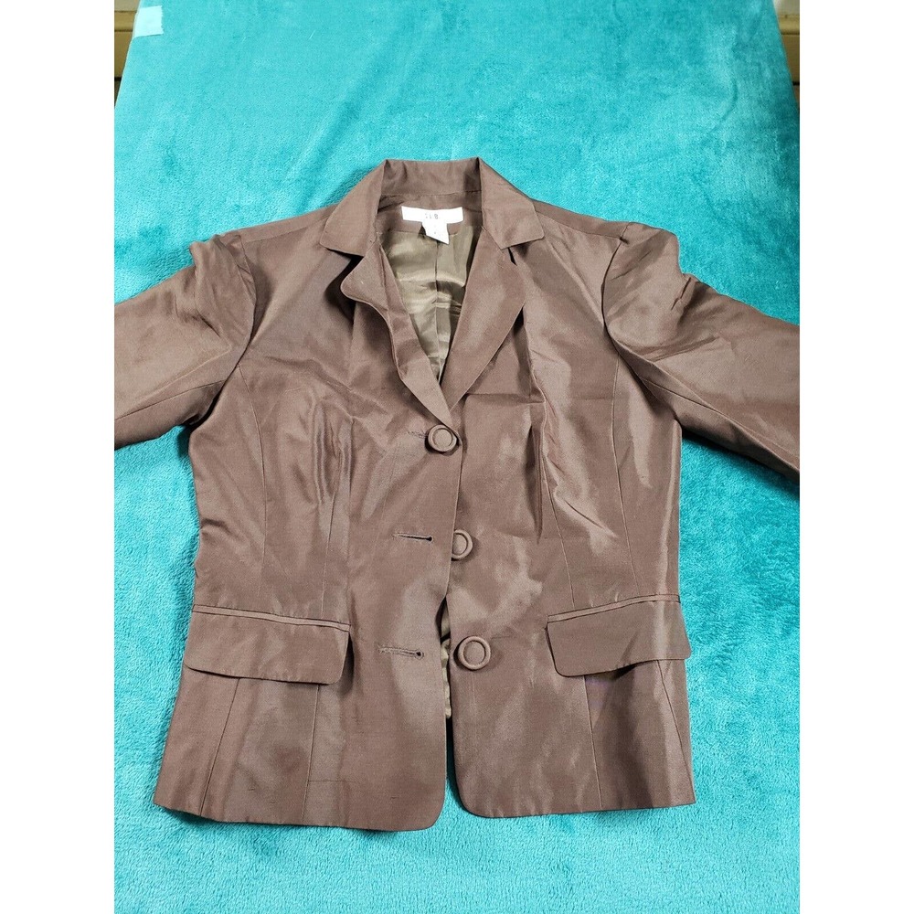 SLB Blazer Womens Brown Sz 6 Long Sleeve Buttoned Silk Ladies Business Work